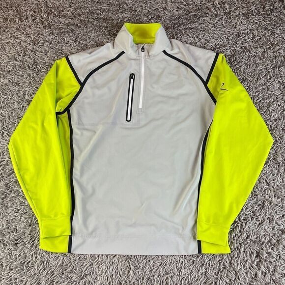 Footjoy Quarter Zip Sweater Mens Medium M Green Golf Stretch Performance Striped - Picture 1 of 12